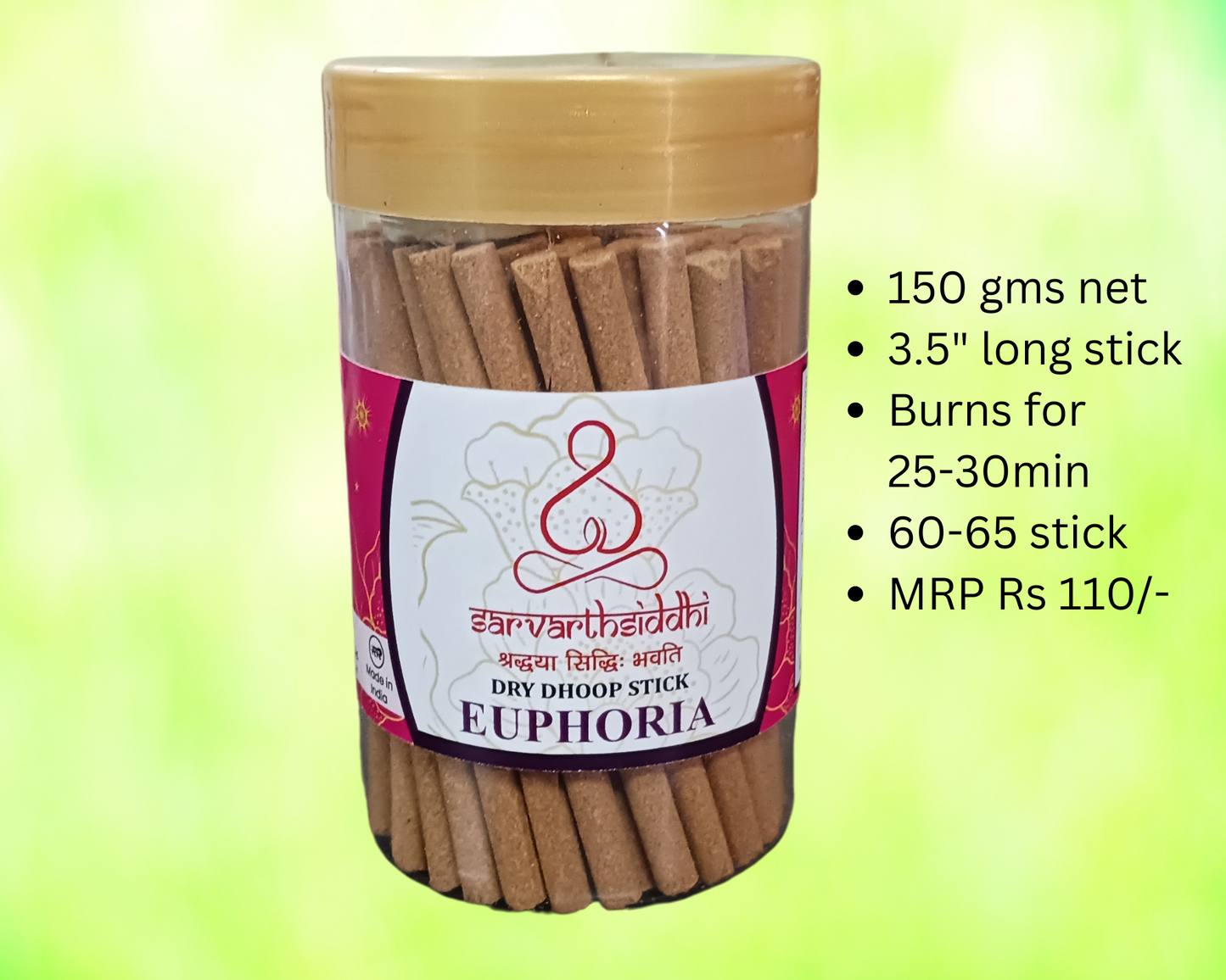 Sarvarth Siddhi Euphoria Dry Dhoop Sticks Jar