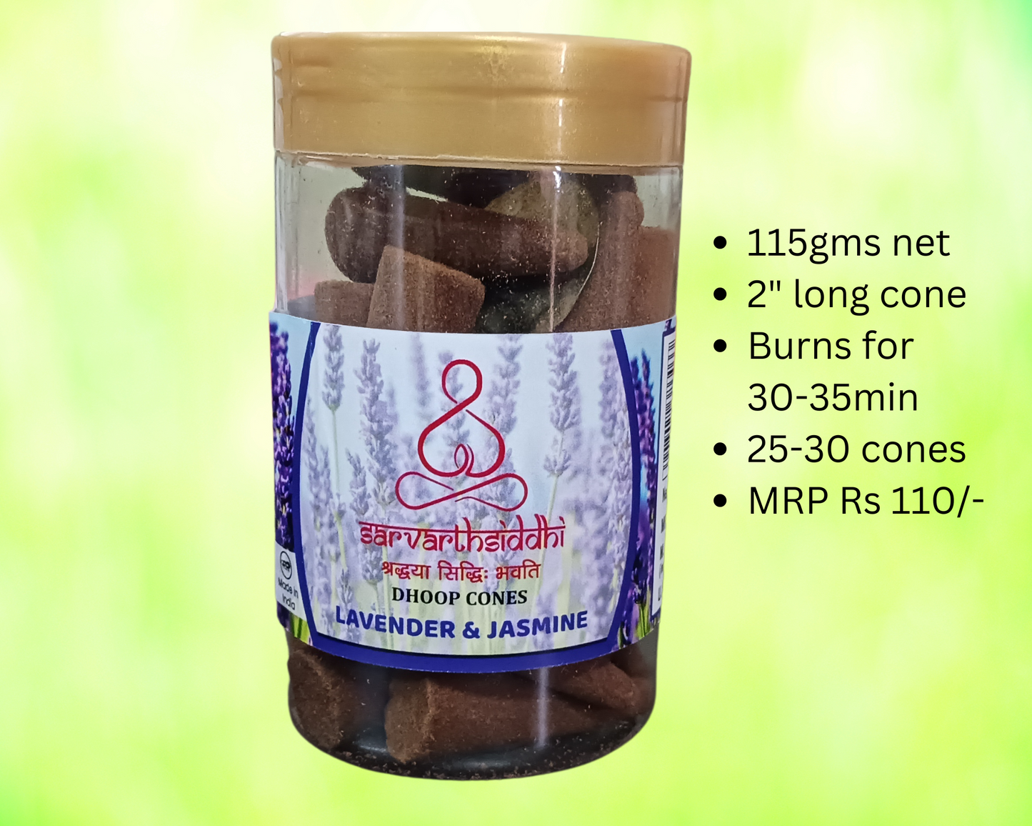 Sarvarth Siddhi Fusion Incense Cones ( Lavender & Jasmine) Jar